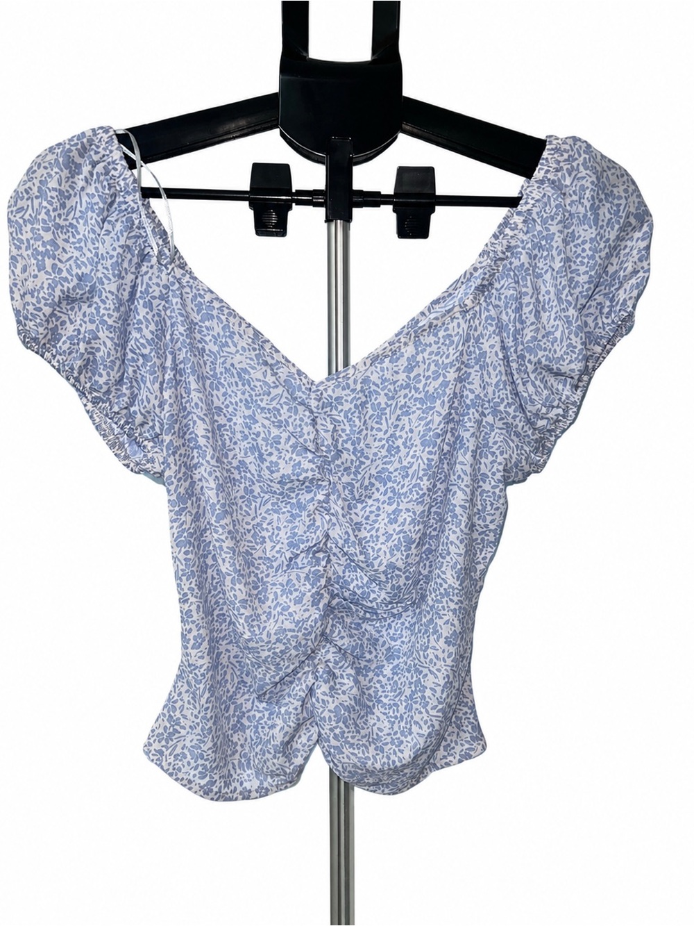 Sienna Sky Light Blue Floral Puff-Sleeve V-Neck Top